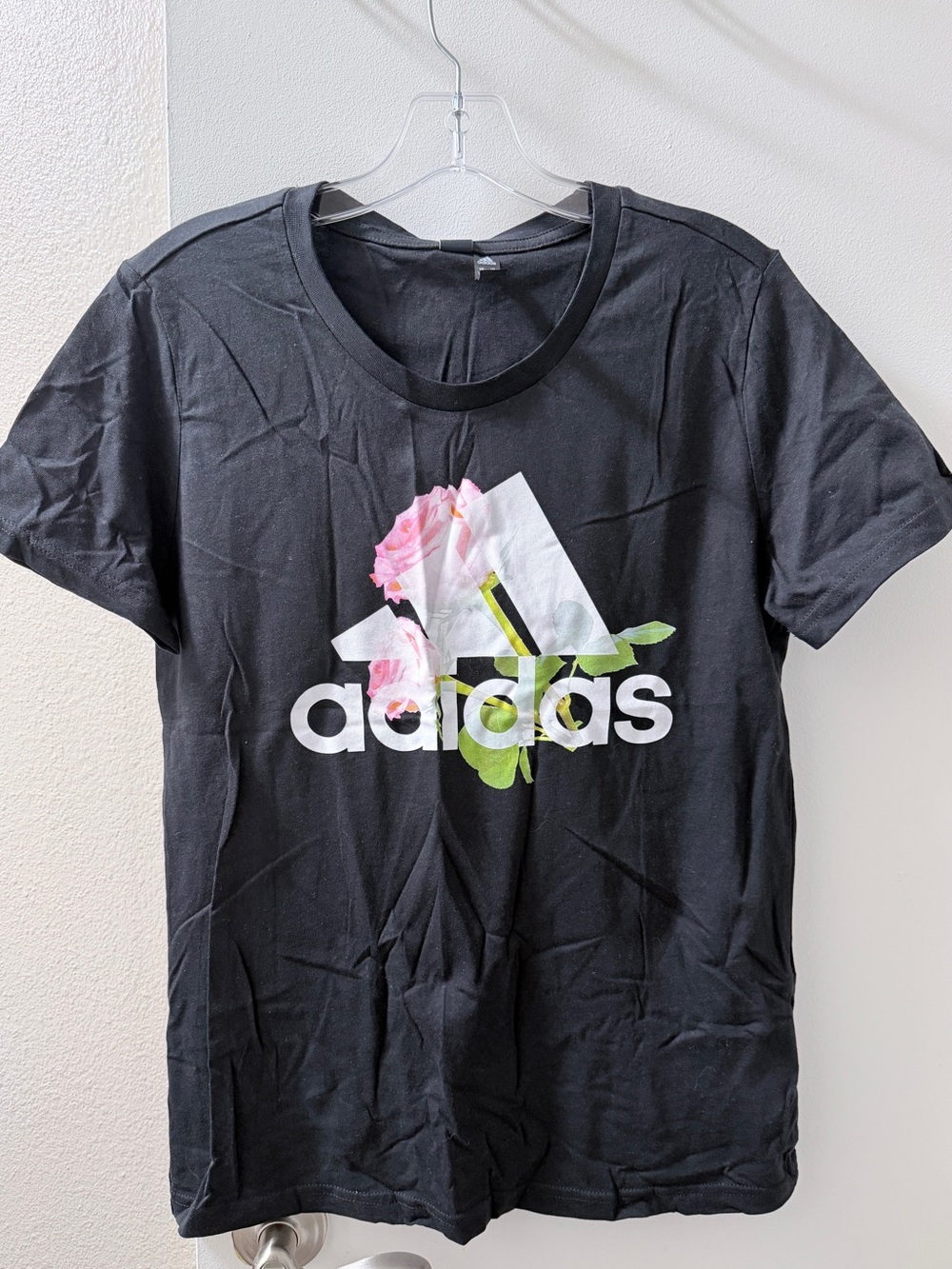 Adidas Black Tee with Floral Trefoil